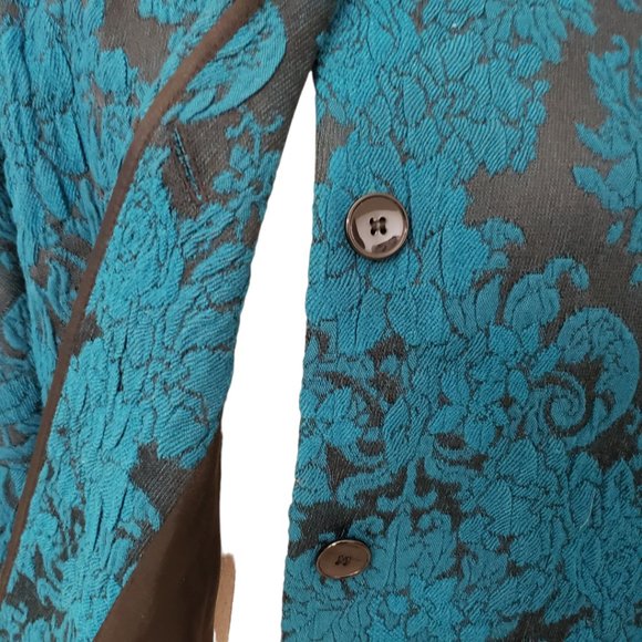 CT424 Helene Berman London Teal & Black Tapestry Blazer M - Picture 6 of 6